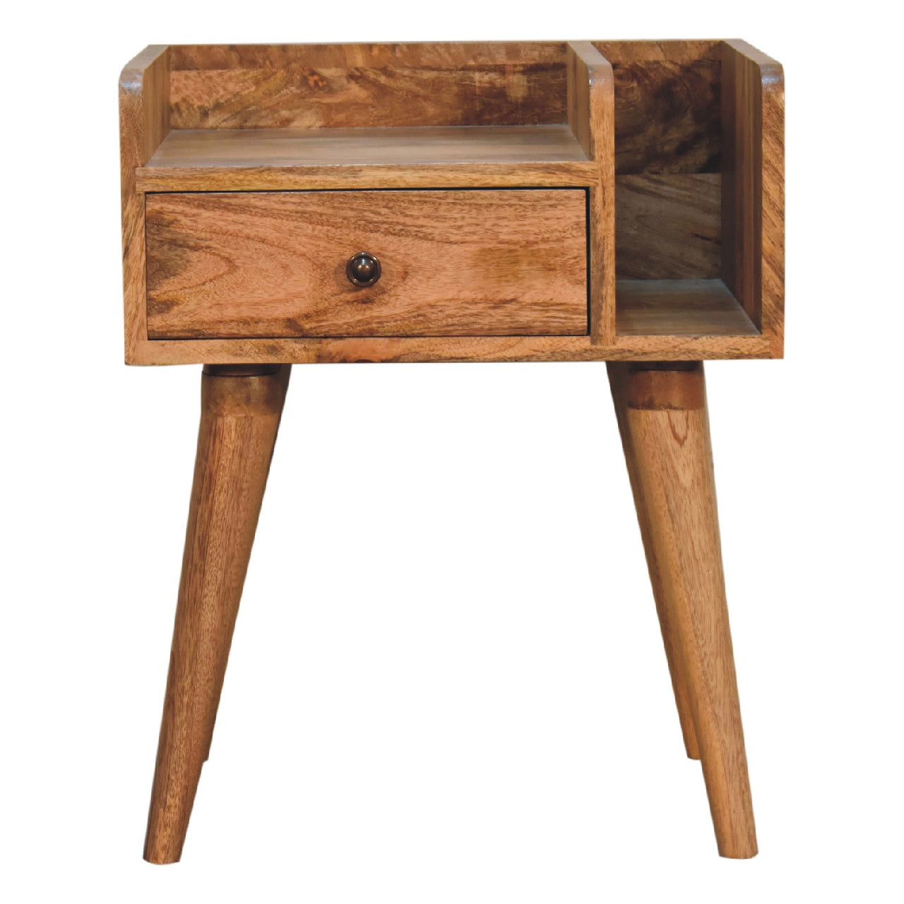 Oak-ish Bedside - Collective Maple Manor solid wood bedside table in honey brown with drawer and open shelf