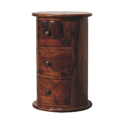 3 Drawer Chestnut Drum Sheesham Maple Manor solid wood bedside table in chestnut brown with 3 drawers