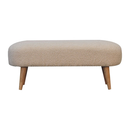 Hallway Bench Boucle Maple Manor beige boucle bench with solid wood legs for hallway entry