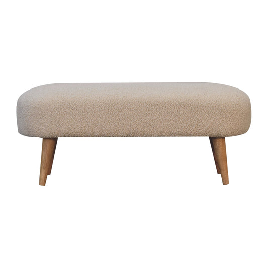 Hallway Bench Boucle Maple Manor beige boucle bench with solid wood legs for hallway entry