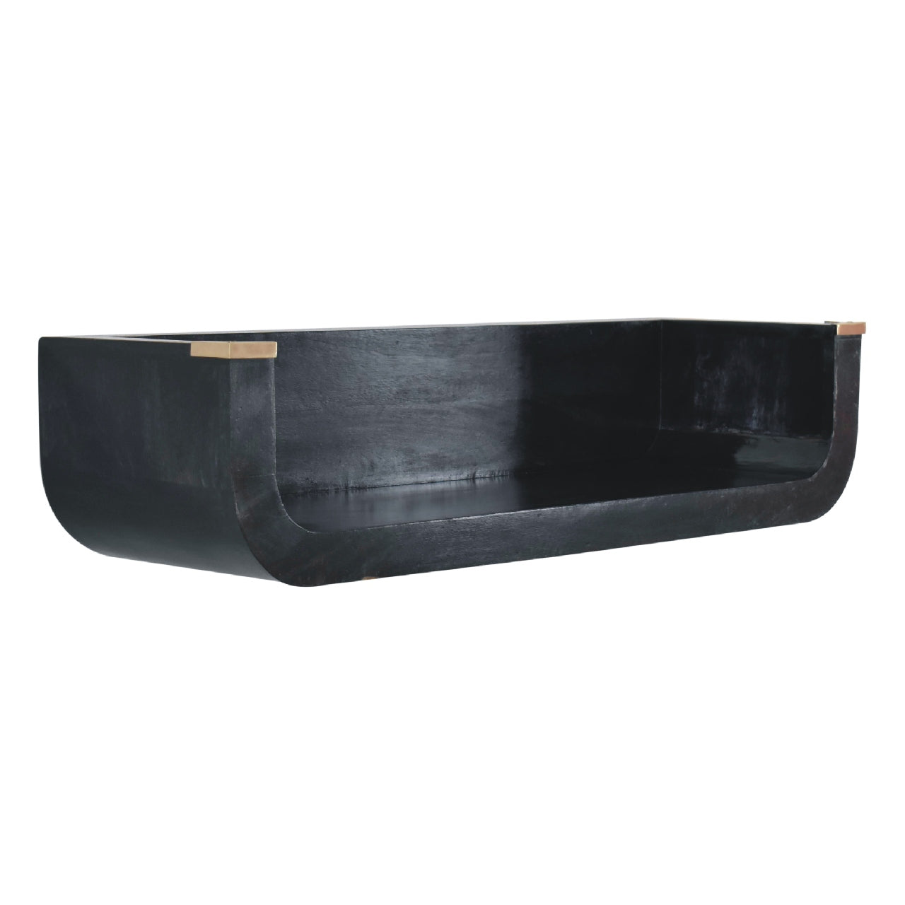 Floating Console Table - Indira by Maple Manor in dark mango wood with curved floating design and brass accent