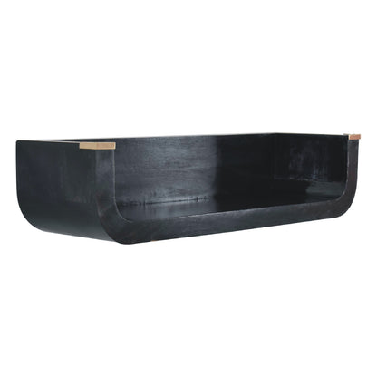 Floating Console Table - Indira by Maple Manor in dark mango wood with curved floating design and brass accent