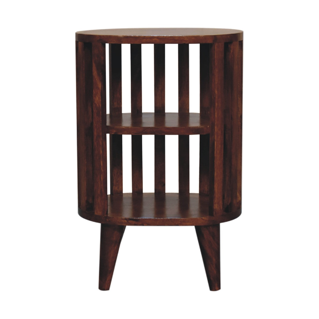 Chestnut Bedside - Ariella Double Shelf by Maple Manor solid wood bedside table in chestnut brown with two shelves.
