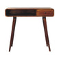 Chestnut Writing Desk - Curved by Maple Manor, solid wood desk with curved top, drawer, and open shelf.