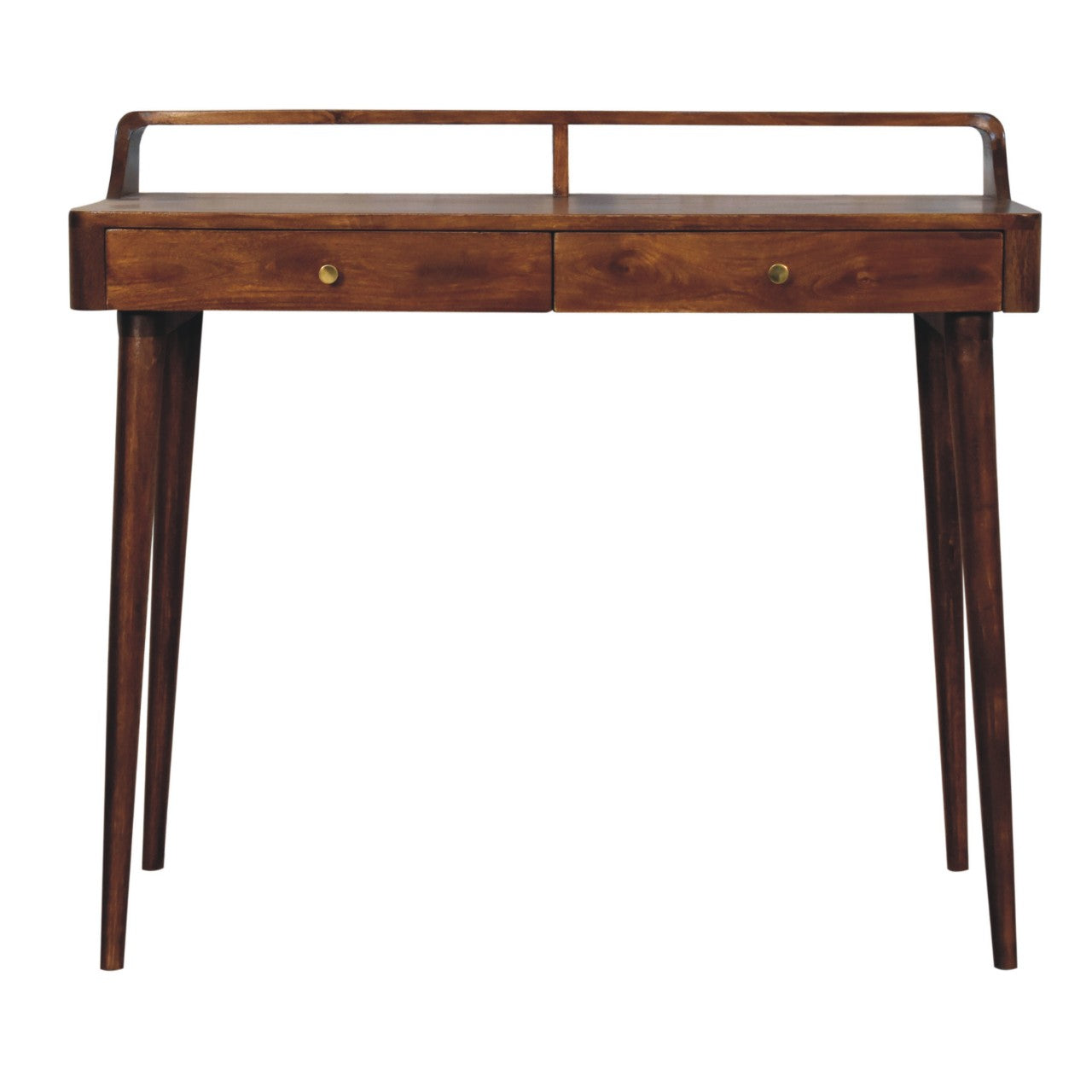 Chestnut Console Table - Elevated by Maple Manor, solid wood console table with chestnut drawers and brass knobs