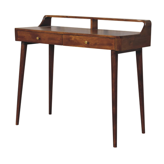 Chestnut Console Table - Elevated by Maple Manor in chestnut solid wood with two drawers and open shelf