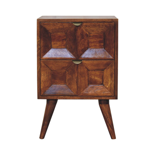 Bedside - Quad Maple Manor solid wood bedside table in warm brown mango wood with two drawers and open shelves