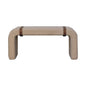 Leather Bench Boucle Strap by Maple Manor, tan boucle bench with brown leather-style strap detail and arched legs
