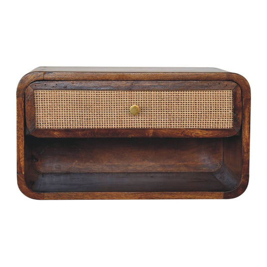Chestnut Bedside Woven Wall Mounted Maple Manor solid wood bedside table with woven front drawer and knob