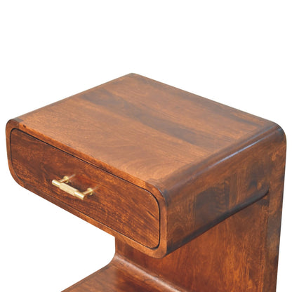 Chestnut Bedside T-Bar Rounded