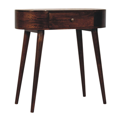 Console Table California Walnut Rounded Small by Maple Manor—rounded dark wood console with one drawer