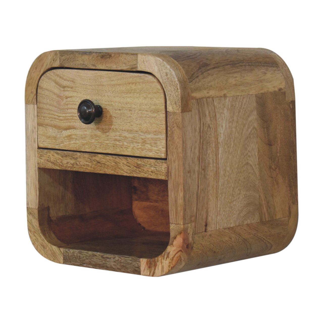 Oak-ish Bedside - Extra Mini Curved with Open Slot