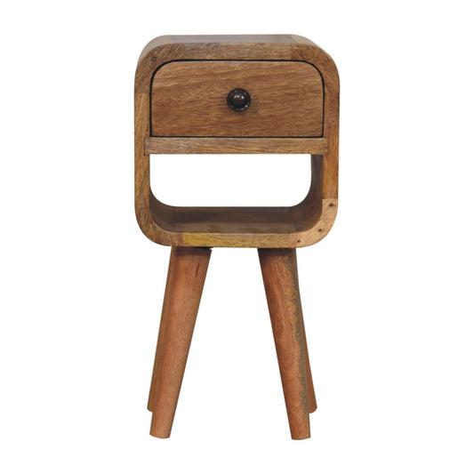 Oak-ish Bedside Extra Mini Curve Lower by Maple Manor solid wood bedside table with drawer, warm wood grain