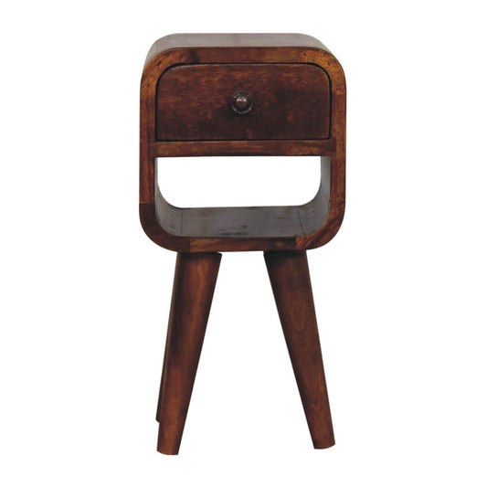 Chestnut Bedside Extra Mini Curve Lower by Maple Manor mango wood bedside table with drawer
