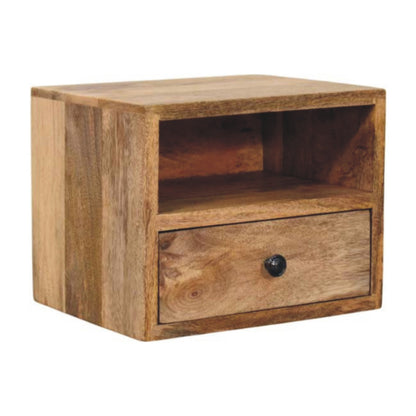 Wall Mounted Bedside Oak-ish Solis 1-Drawer by Maple Manor, solid wood 1-drawer with built-in open shelf