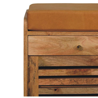 Oak ish shoe rack with 2 drawers - Shutter