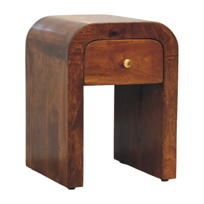 Chestnut Bedside Mini Darcy with Curved Edges by Maple Manor solid wood bedside table, curved drawer front