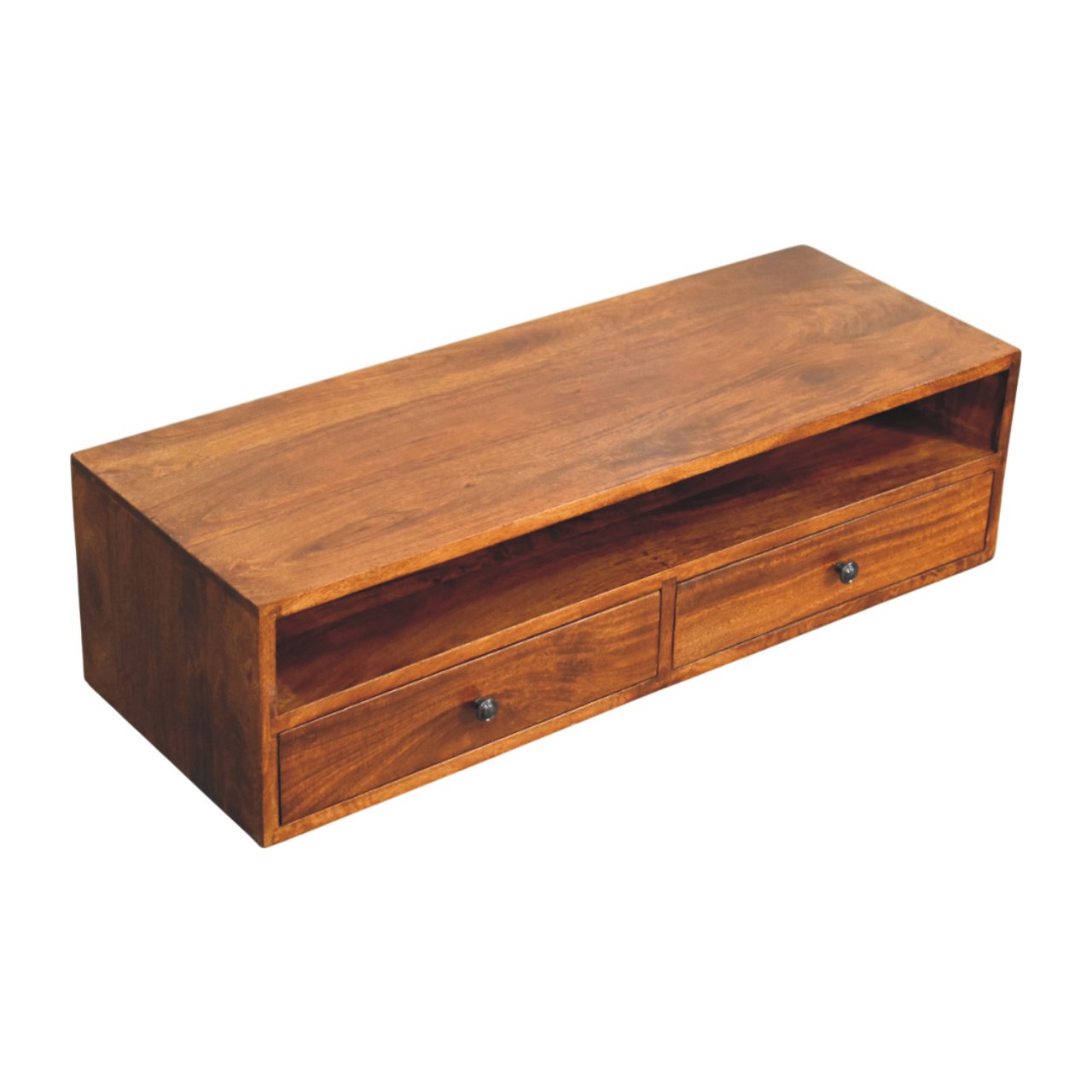 Wall Mounted Media Unit - Lunar 2 Drawer Chestnut