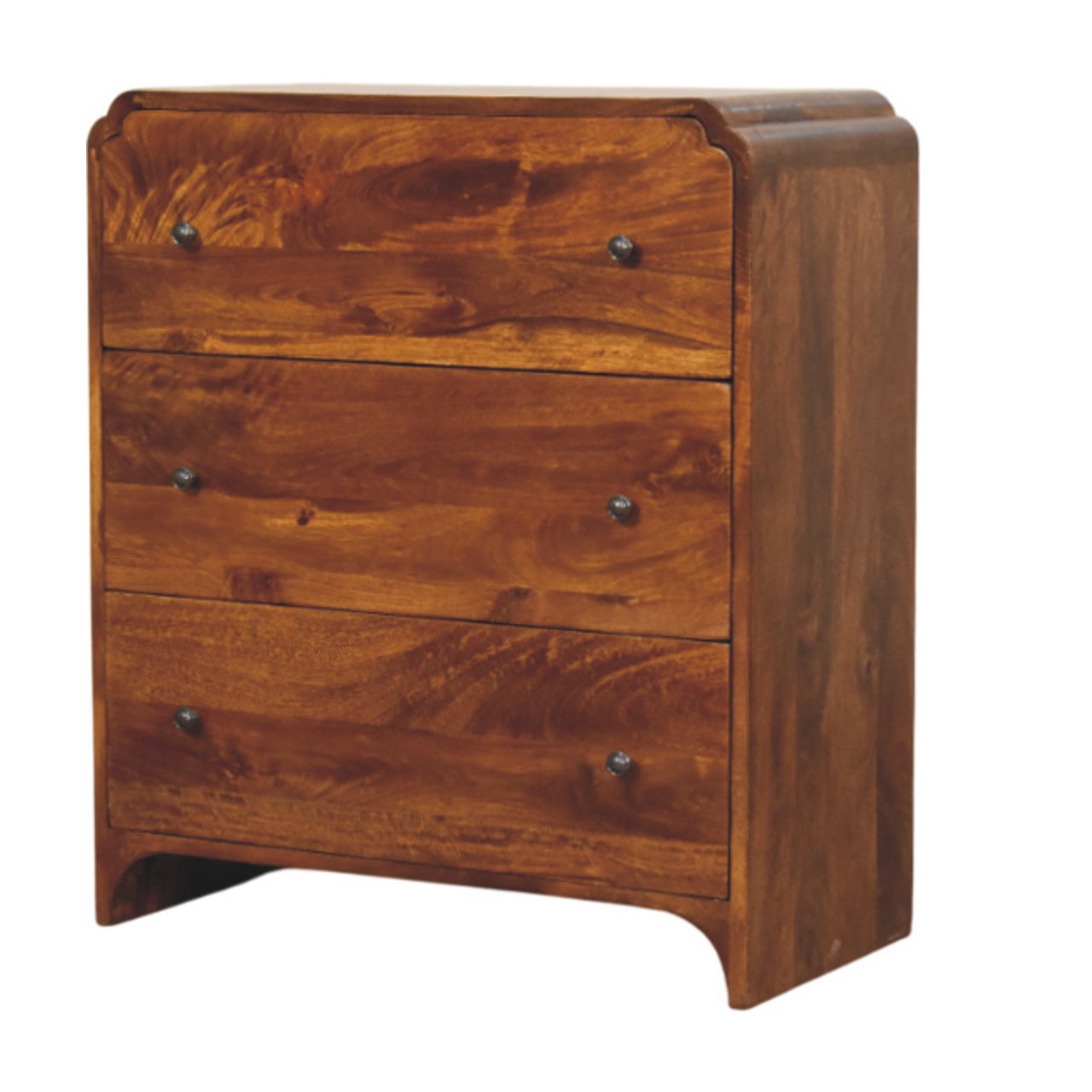 Chestnut Chest of Drawers - Newton by Maple Manor, four-drawer mango wood cabinet with round metal knobs