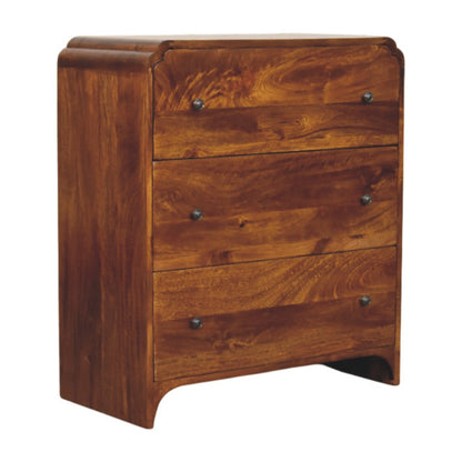 Chestnut Chest of Drawers - Newton by Maple Manor in warm chestnut wood with metal knobs.