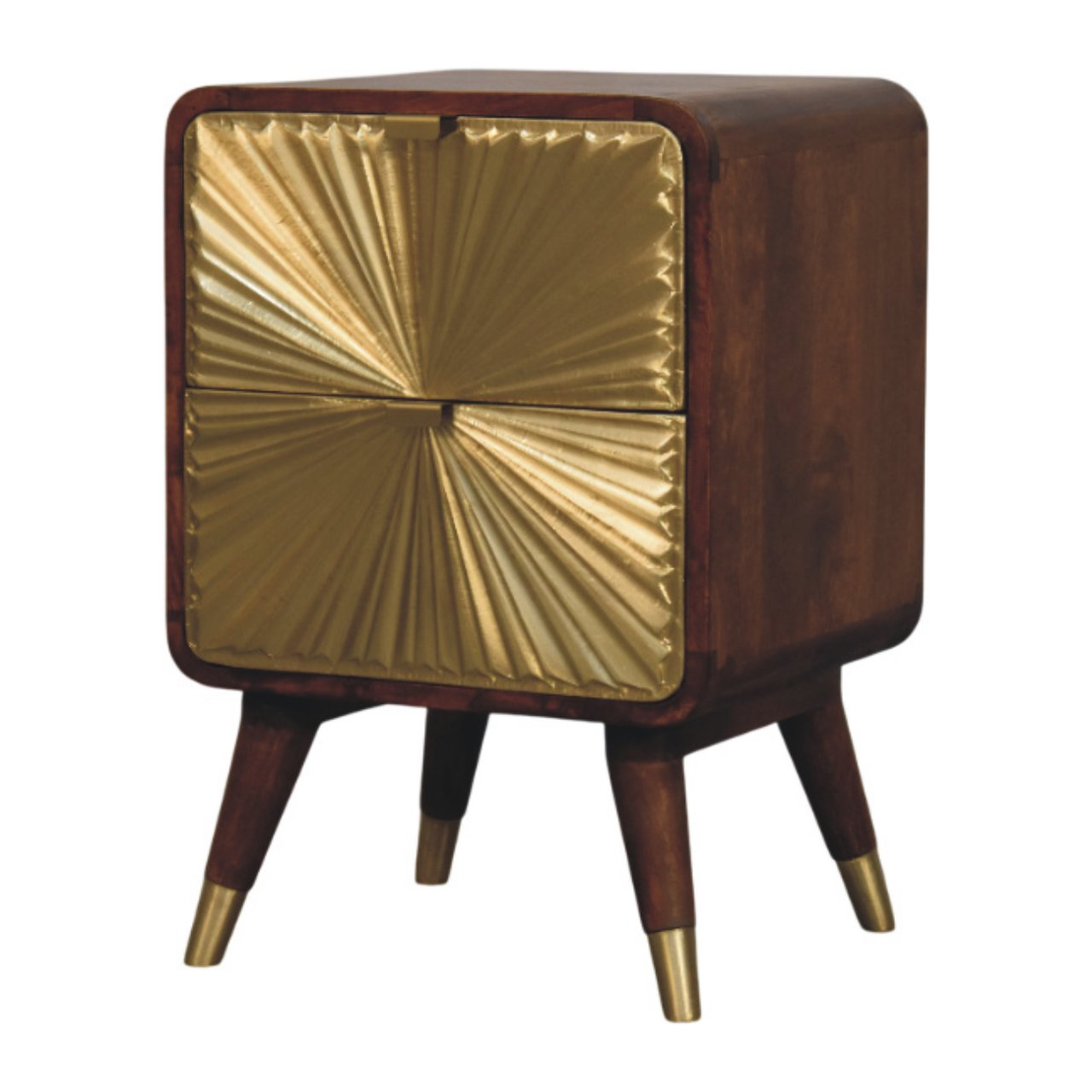 2 Drawer Chestnut Bedside Avora Brass Embossed Maple Manor bedside table in solid wood, brass embossed drawer front