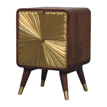 2 Drawer Chestnut Bedside Avora Brass Embossed Maple Manor bedside table in solid wood, brass embossed drawer front