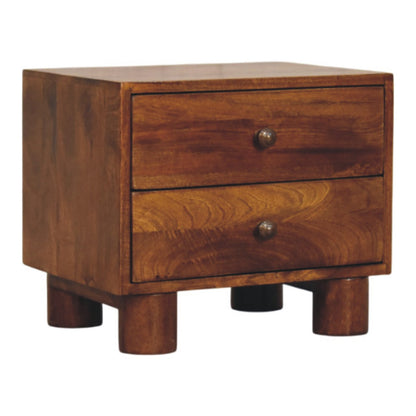 2 Drawer Chestnut bedside - Tula by Maple Manor solid wood side table in chestnut with two drawers and round knobs