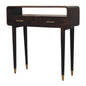 Console Desk - Apollo Loop by Maple Manor, solid wood console table with two drawers and bronze-toned legs.