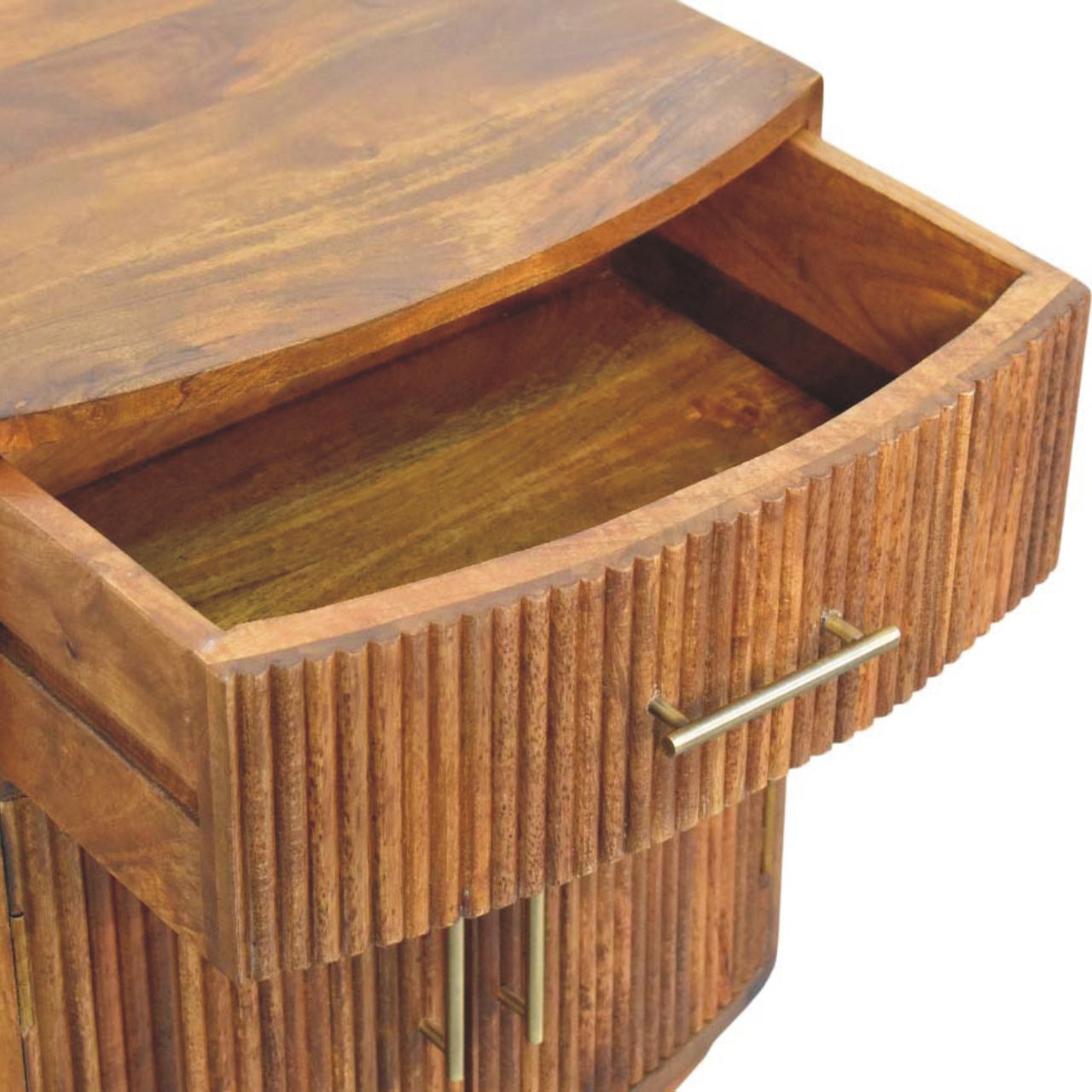Bedside with Drawer - Solid Wood Curved Ribbed