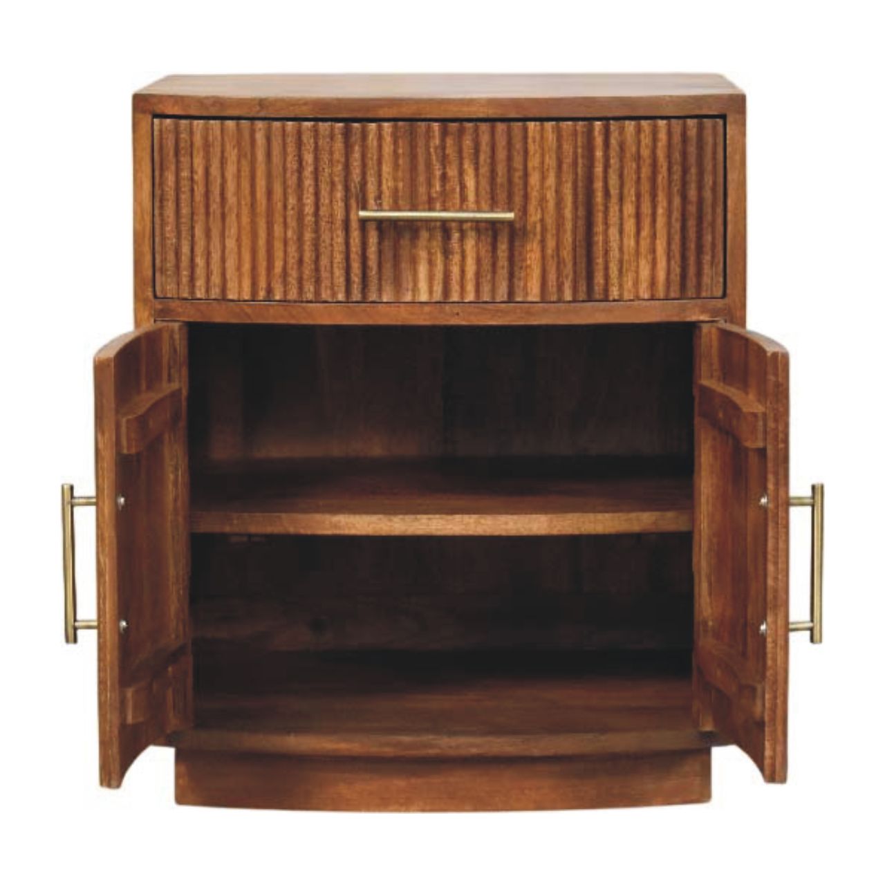 Bedside with Drawer - Solid Wood Curved Ribbed