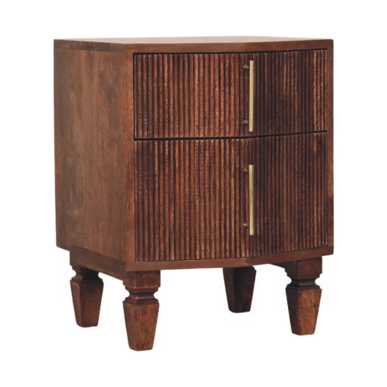 Bedside 2 drawer - Harper by Maple Manor in solid wood with two drawer doors and brass pulls.