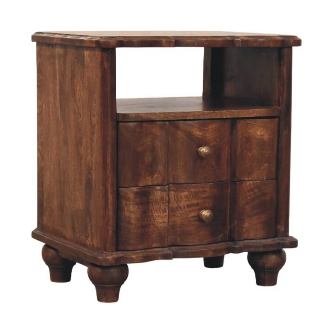 2-Drawer Bedside with Open Shelf Maple Manor bedside table in solid wood with two drawers and open shelf