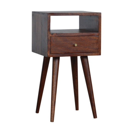 Mini Bedside Cherry by Maple Manor mini bedside table in solid wood with one drawer and open shelf