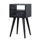 Ash Black Bedside Mini by Maple Manor, solid wood bedside table with drawer and open shelf, dark ash finish.