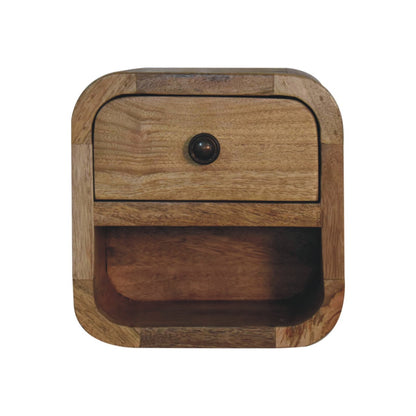 Oak-ish Bedside - Extra Mini Curved with Open Slot by Maple Manor in solid wood with drawer and open slot