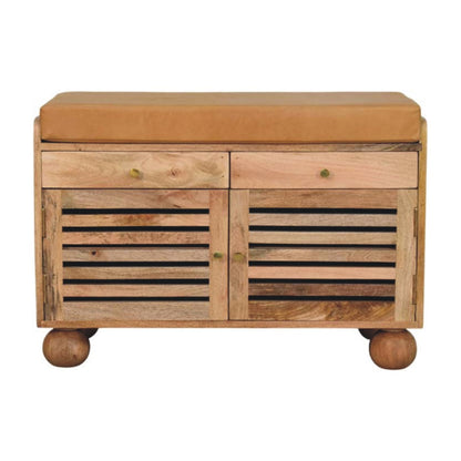 Oak ish shoe rack with 2 drawers - Shutter by Maple Manor, solid wood hallway storage with shutter doors