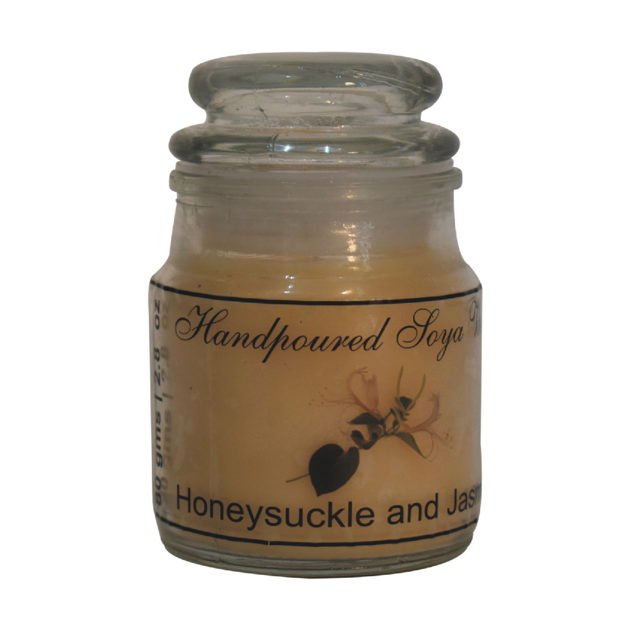 honeysuckle and jasmine scented candle on a white background