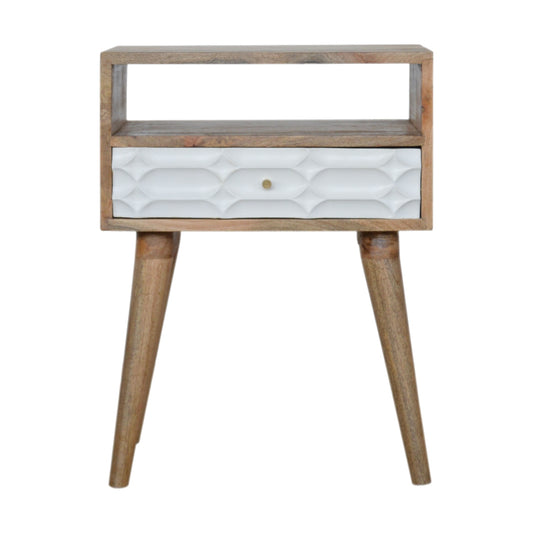 Capsule Bedside with Open Slot by Maple Manor, mango wood bedside table with open slot and white drawer panel
